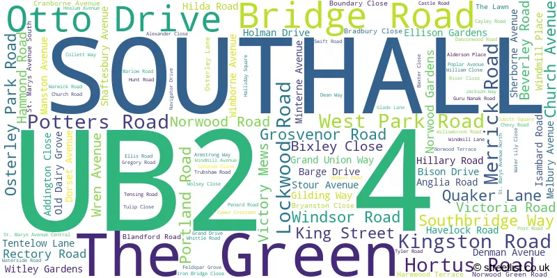 A word cloud for the UB2 4 postcode